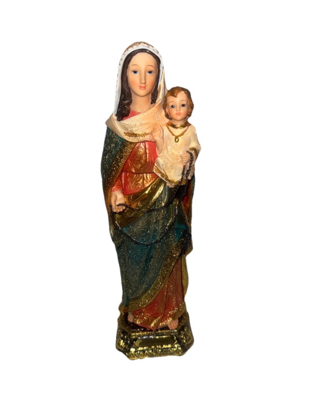 Religious Multicolor Resin Virgen Del Rosario Sculpture, 12 Inches Height